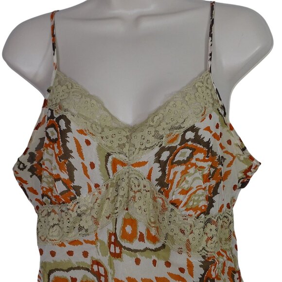 Daisy Fuentes Silk Camisole Top Women Size Petite PL Tan Brown Lace Trim Lined - Picture 2 of 9
